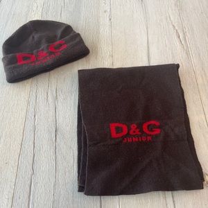 D&G Dolce & Gabbana Junior Kids Hat Scarf Winter Snow Set L